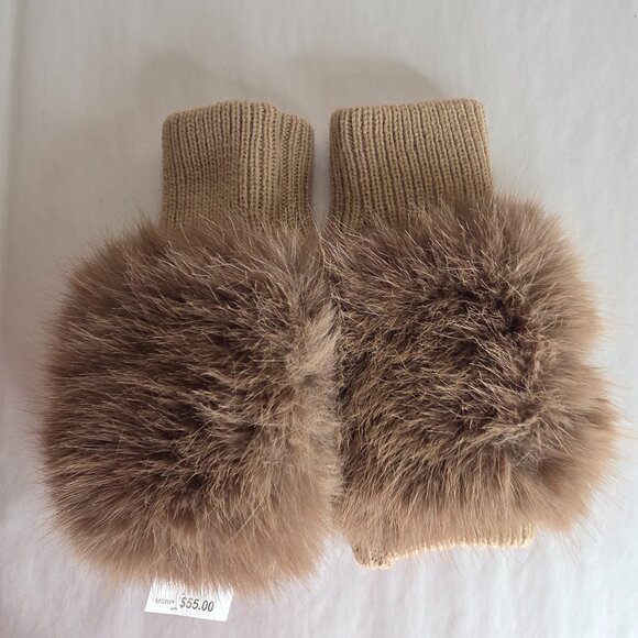 Jocelyn Women's Faux Fox Fur Fingerless Knit Mittens OS
